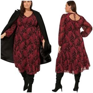 Torrid NWT Tea Length Clip Dot Open Back A-Line Midi Dress Size 1X Pockets